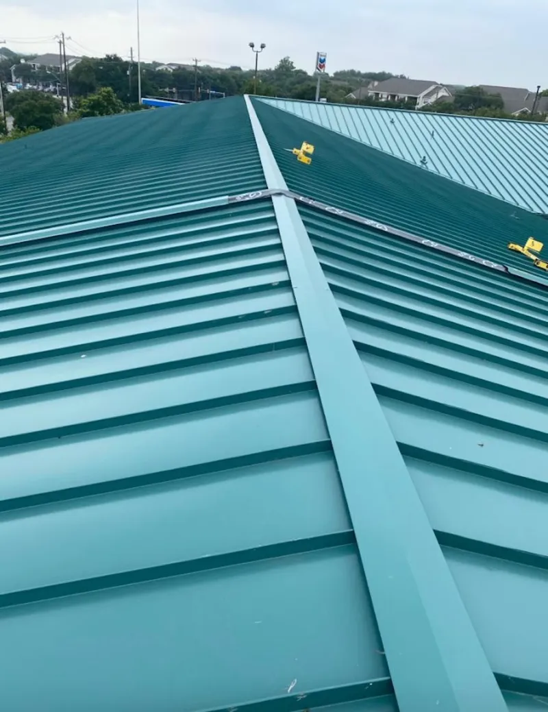 Green commercial metal roof ridge and valley for Metal Roof Repair in Patchogue